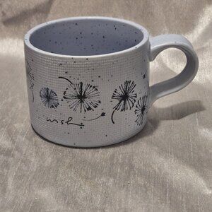 WISH by Anthropologie MUG 14 oz Cup Blue Textured with Dandelions Floral